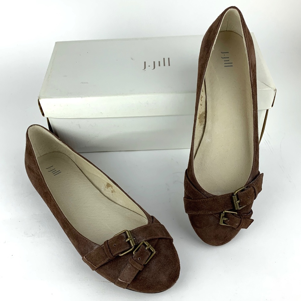 J. JILL Blesta Chestnut Suede Leather Flats w/Double Buckle Straps Size 8.5
